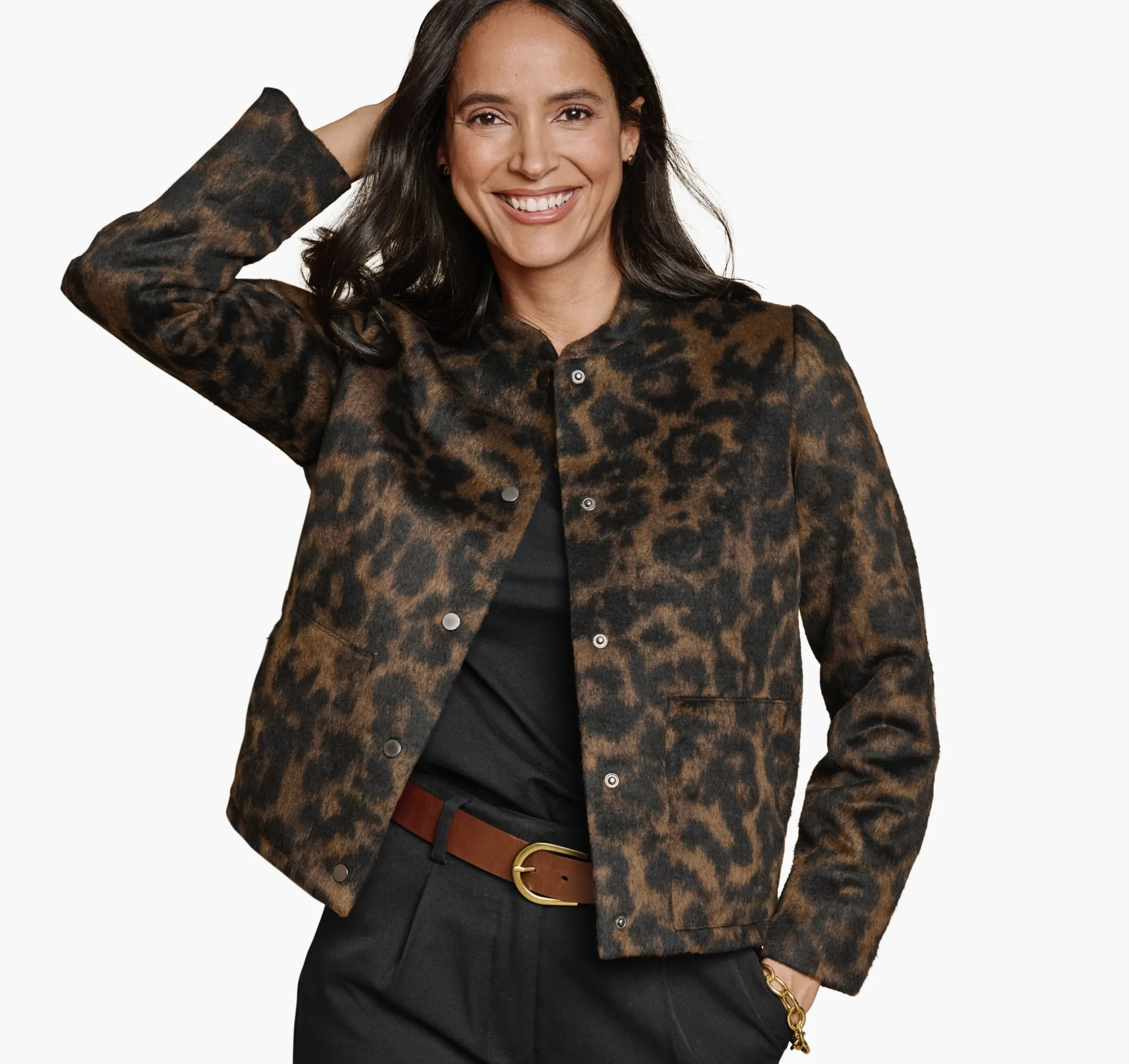 Brushed Leopard-Print Bomber
