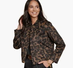 Brushed Leopard-Print Bomber