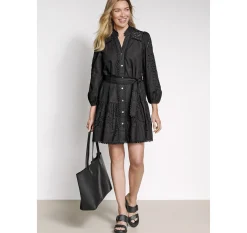 Button-Front Eyelet Dress