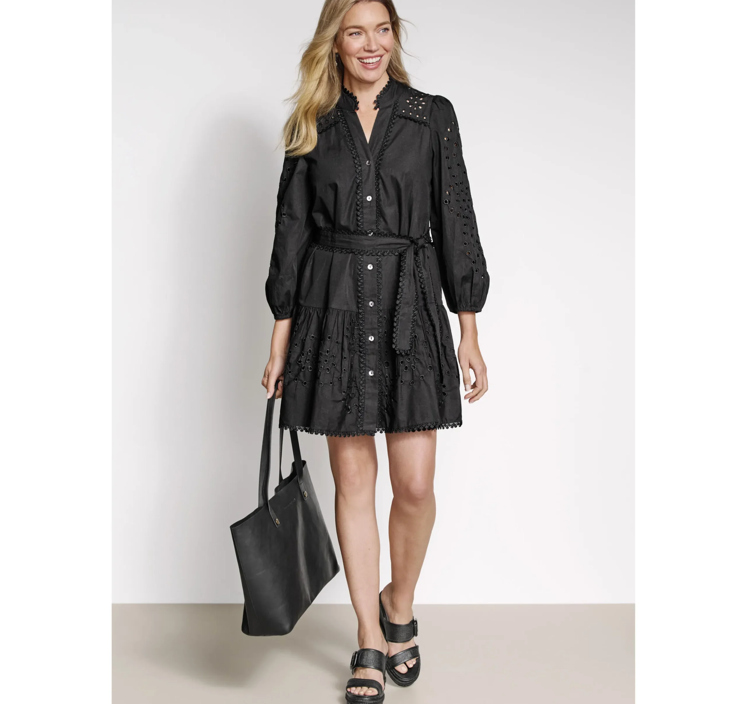 Button-Front Eyelet Dress