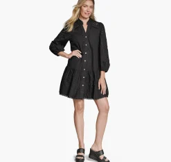 Button-Front Eyelet Dress