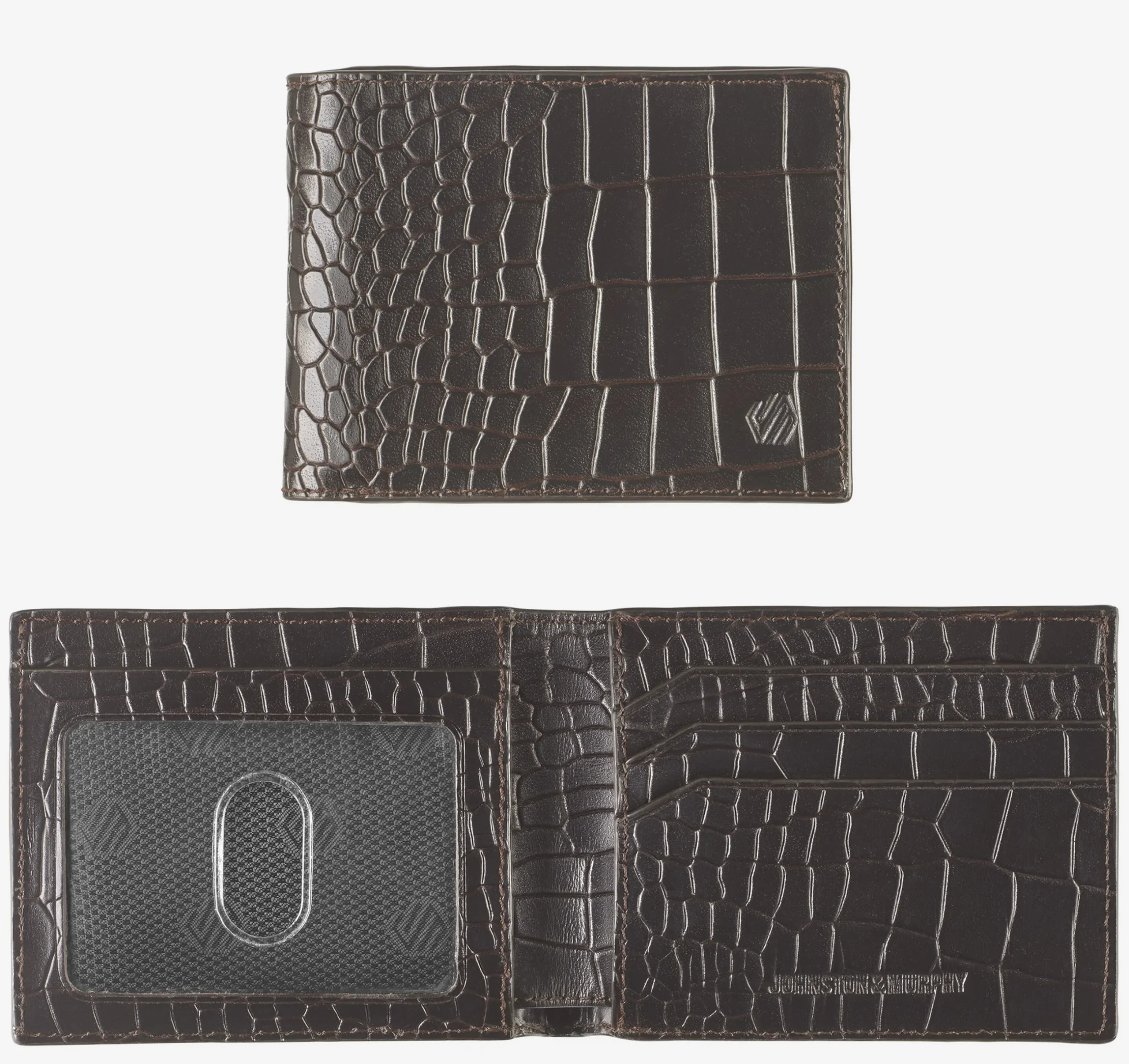 Croc-Embossed Leather Billfold Wallet