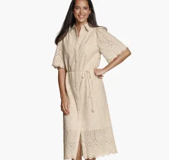 Flutter-Sleeve Eyelet Dress