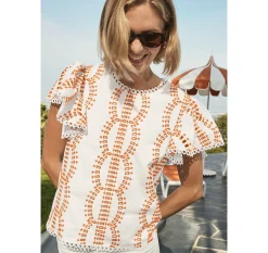 Game Day Eyelet Flutter Sleeve Top