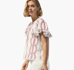 Game Day Eyelet Flutter Sleeve Top