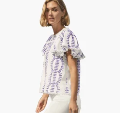 Game Day Eyelet Flutter Sleeve Top