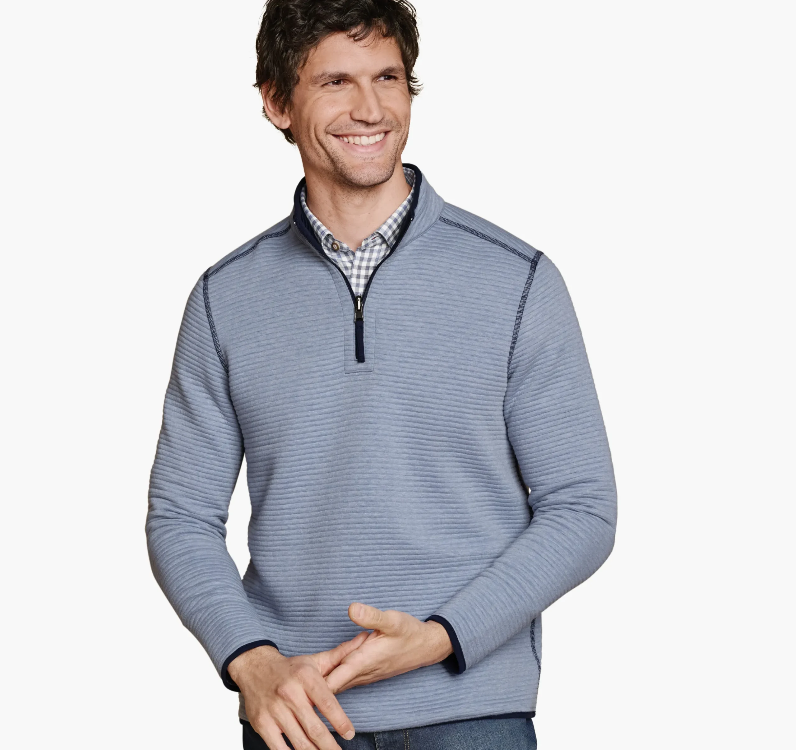 Reversible Channel-Quilted Quarter-Zip