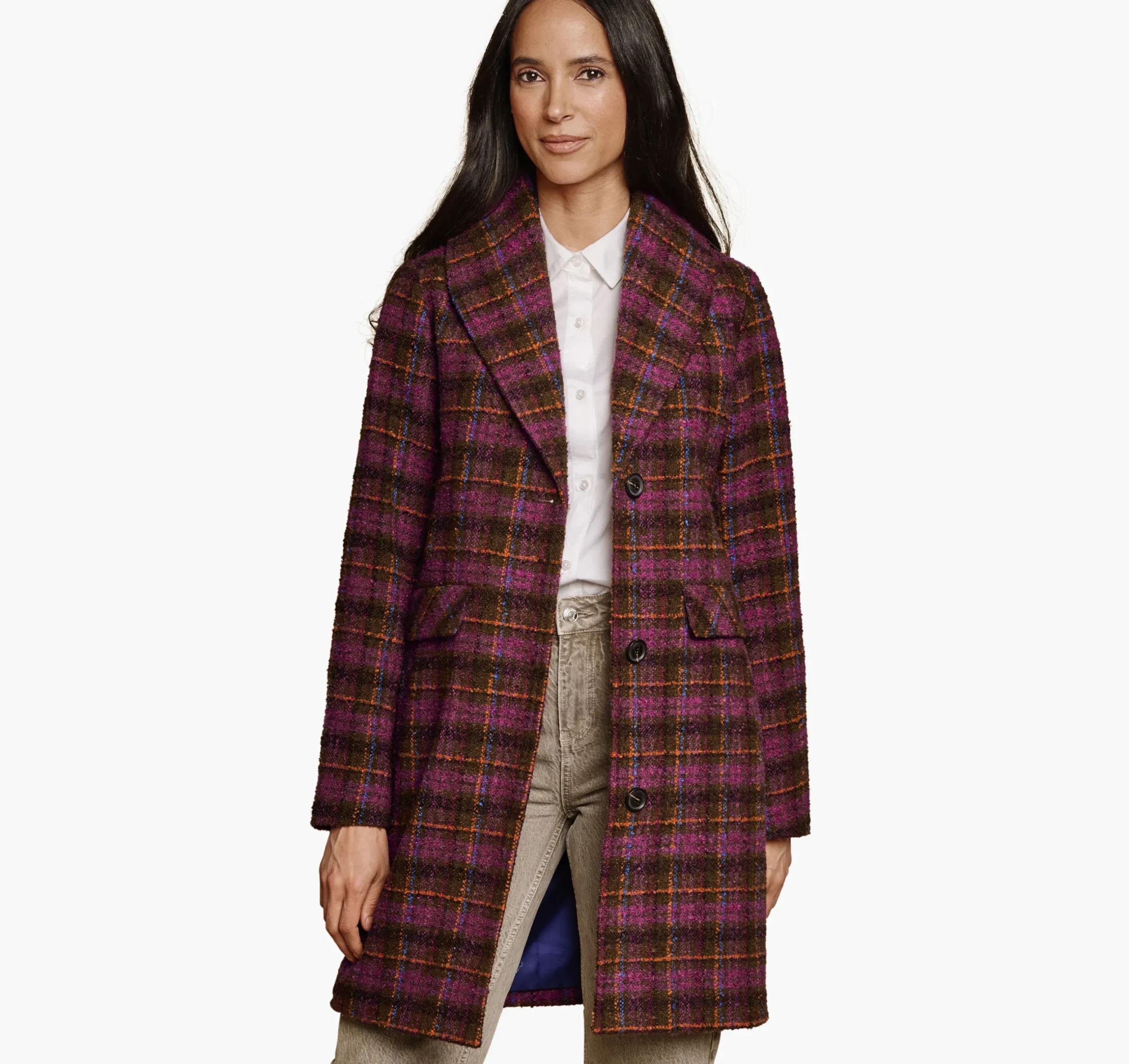 Shawl Collar Plaid Coat