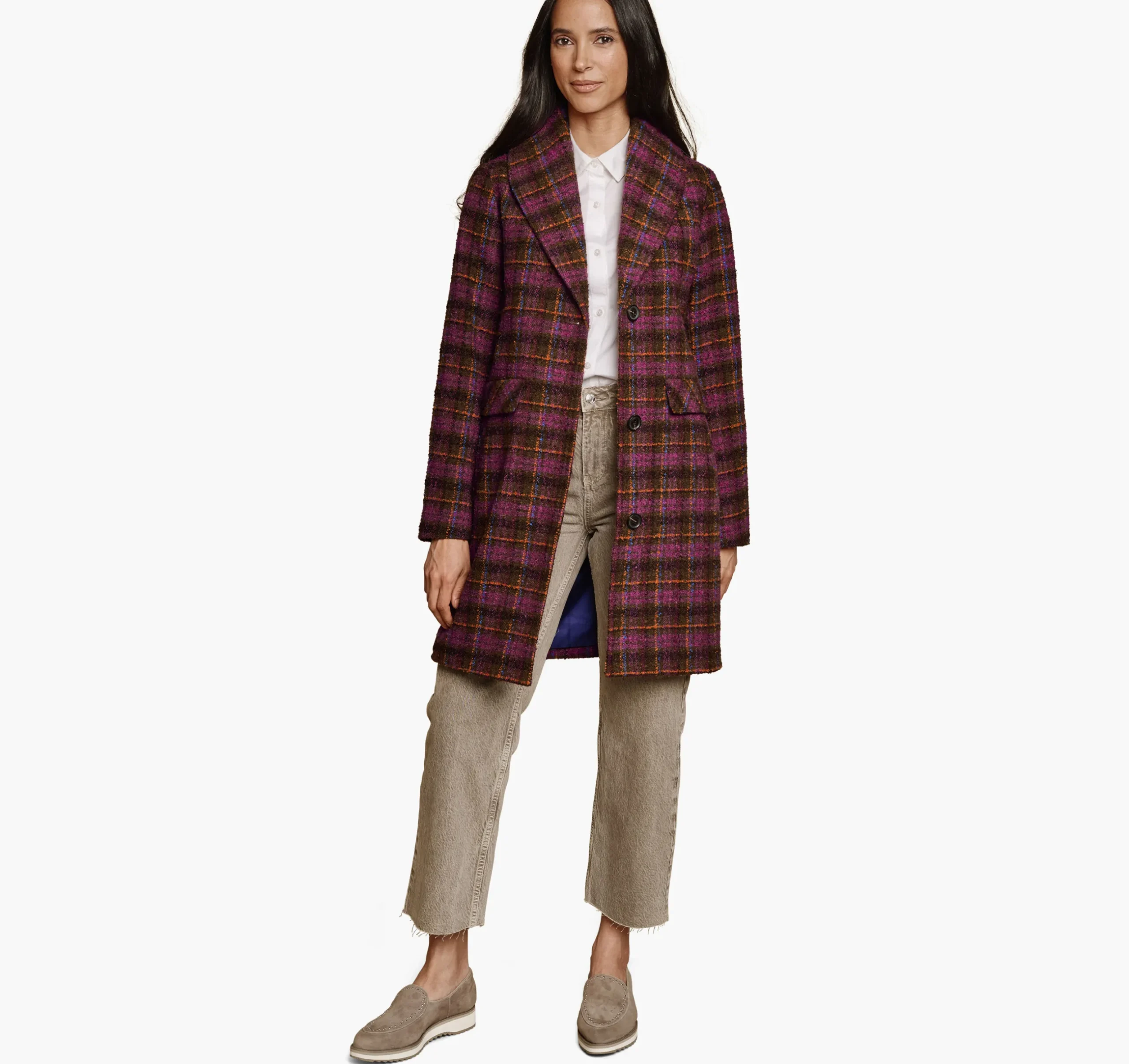 Shawl Collar Plaid Coat