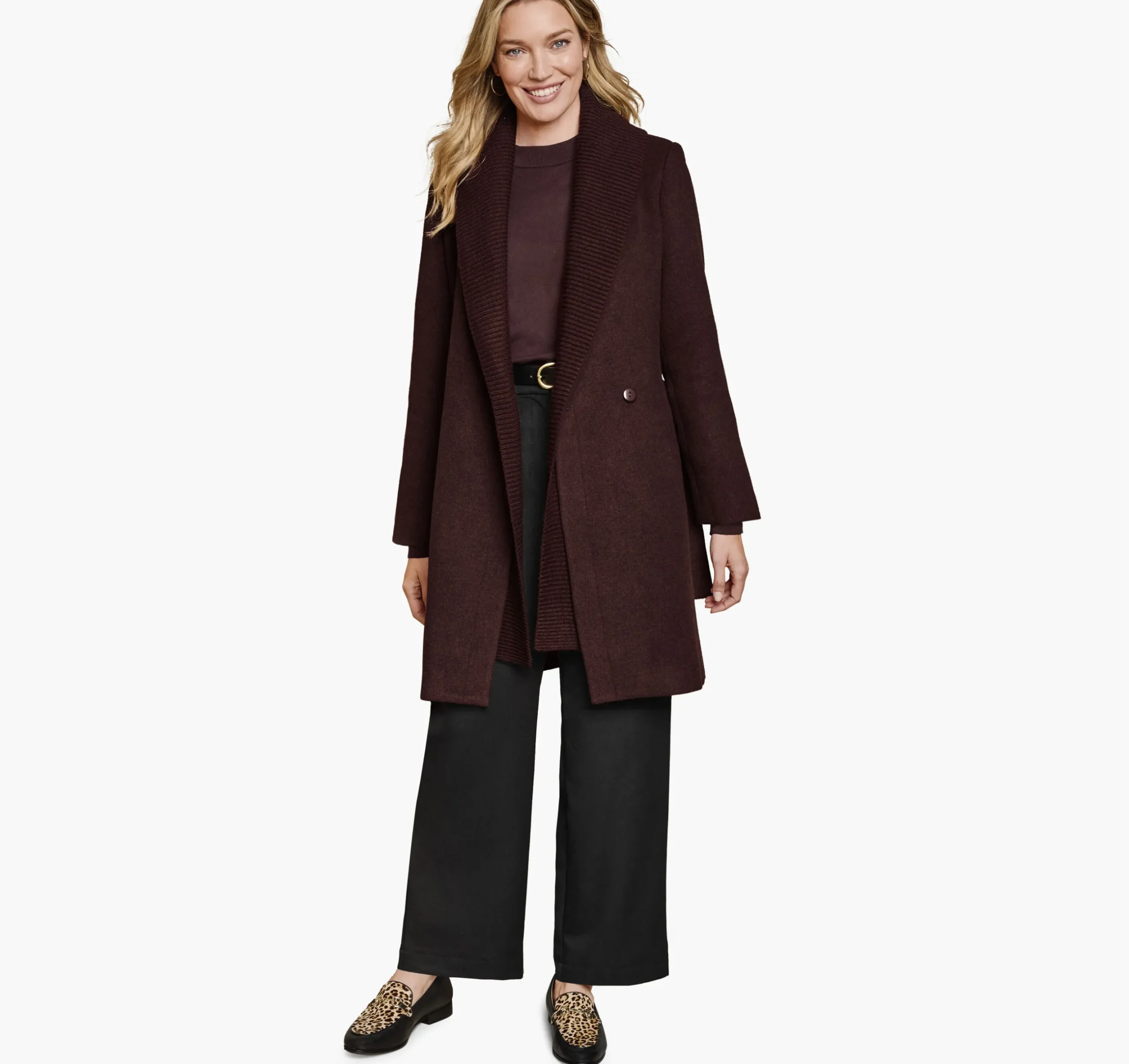 Wool-Blend Coat with Removable Knit Collar