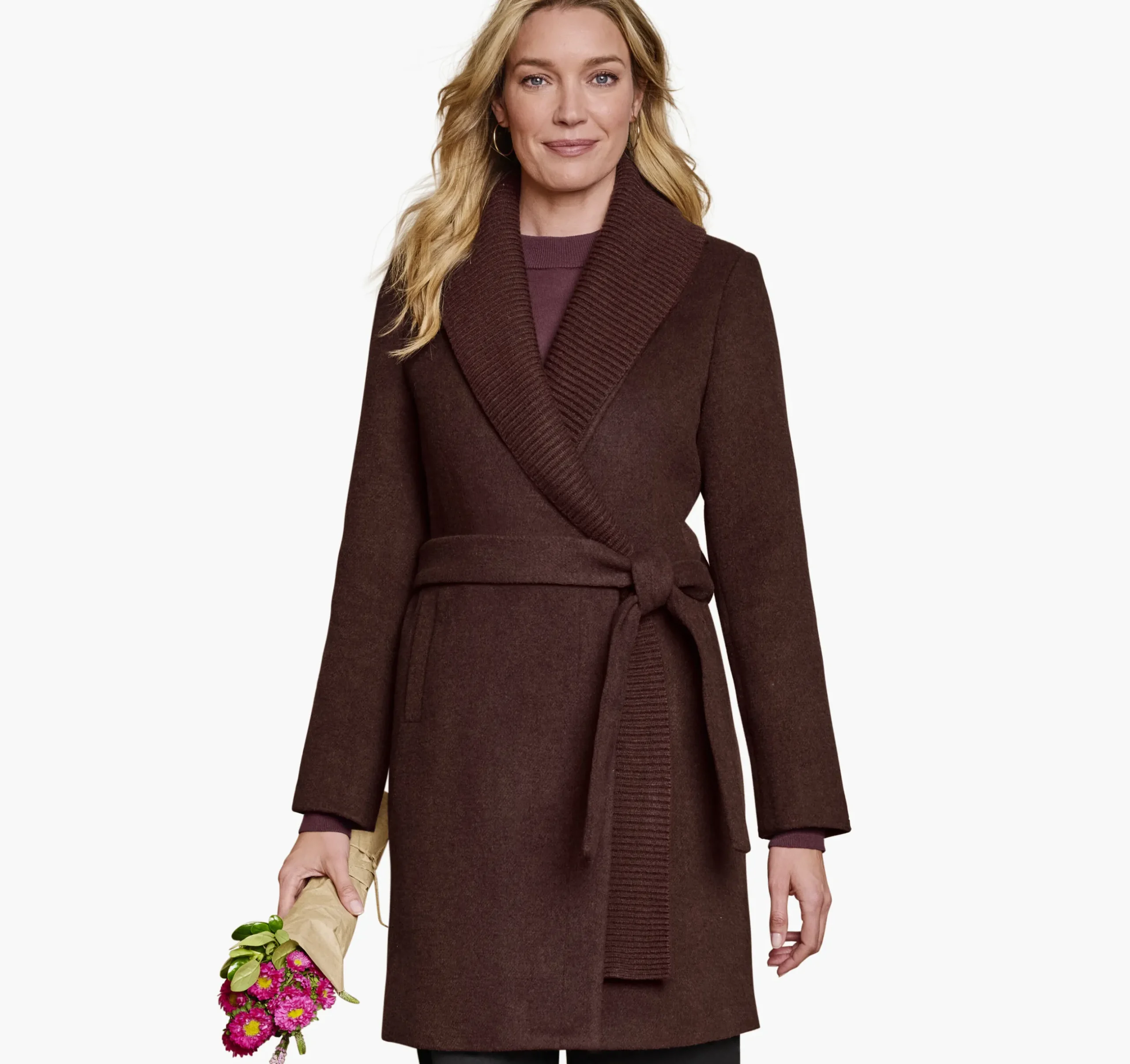 Wool-Blend Coat with Removable Knit Collar